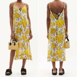 NWT! Ganni V Neck Rose Print Cotton Cover Up Midi Dress Size S/M